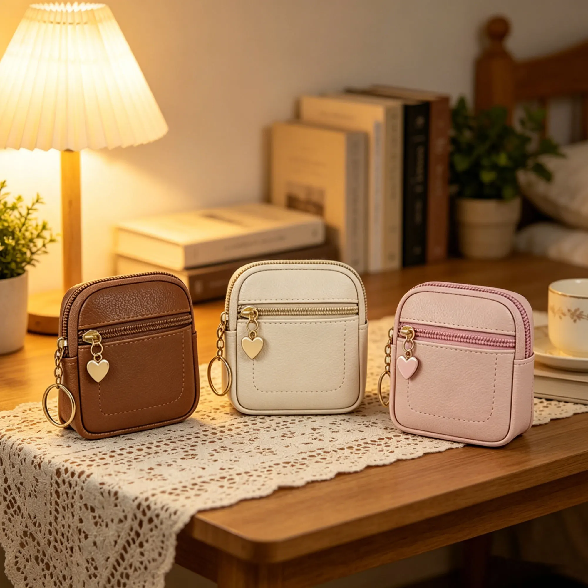 New Coin Purse Portable Wrist Bag PU Leather Money Coin Purse with Key Ring Pocket Purse Keychain Wallet for Women Girls Gift