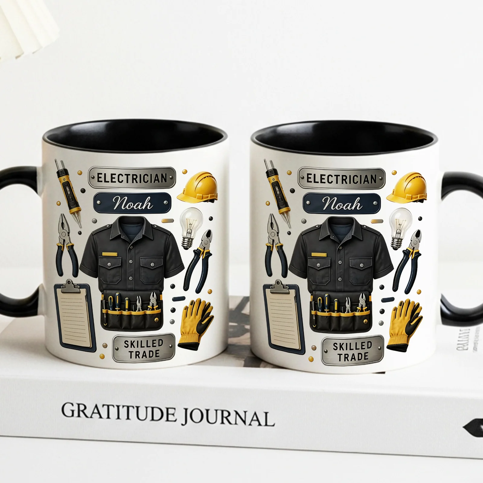 Personalized Electrician Coffee Mug Custom Tool Pattern Ceramic Cup Dishwasher Safe Reusable Gift for Dad Husband Worker
