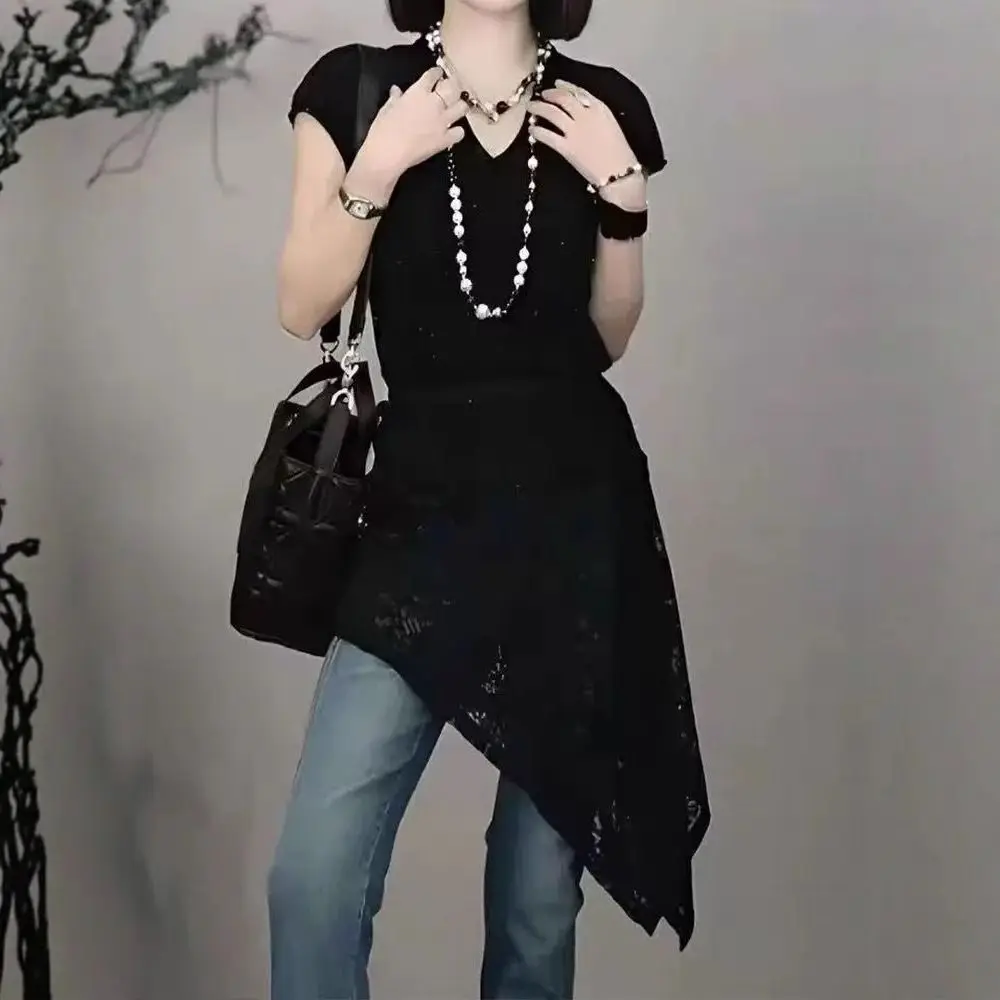 Embroidered Flower Lace Skirt Y2K Streetwear See Through Hollow Out Skirt High Waist Irregular Layering Skirt Jeans Decoration