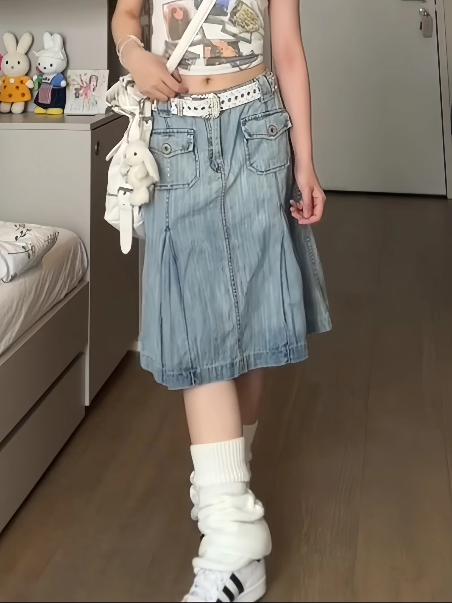 Summer Women Japanese Y2k 2000s Aesthetic A-line Midi Denim Skirt Korean Fashion Kpop Gyaru Jean Skirt Goblin Core Harajuku New