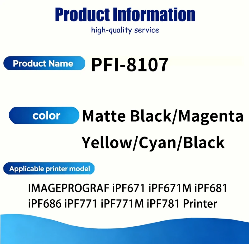 PFI8107 PFI-8107 Ink cartridge chip compatible for For Canon IMAGEPROGRAF iPF671 iPF671M iPF681 iPF686 iPF771 iPF771M iPF781