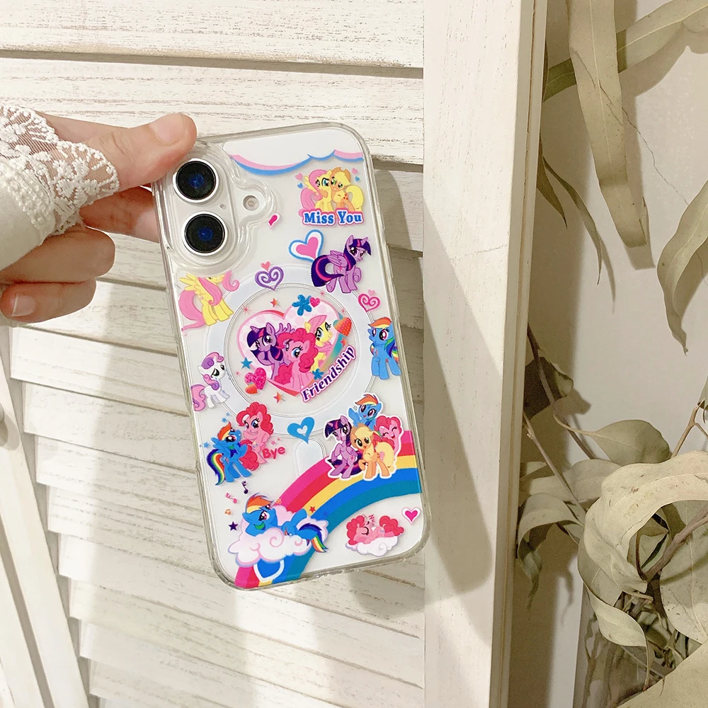 Cartoon M-My Littles Ponies For Magsafe Magnetic Bracket Phone Case For IPhone 16 15 14 13 12 11 Pro Max Plus Clear Back Cover