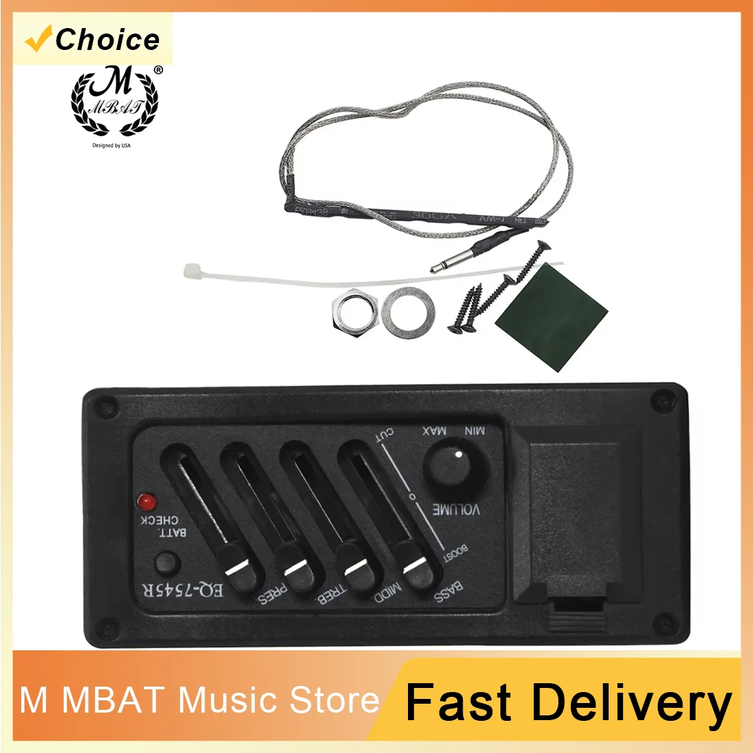 M MBAT EQ-7545R 4 Bänder EQ Equalizer Vorverstärker Piezo Pickup für Akustikgitarre Teile Zubehör Musikinstrumente