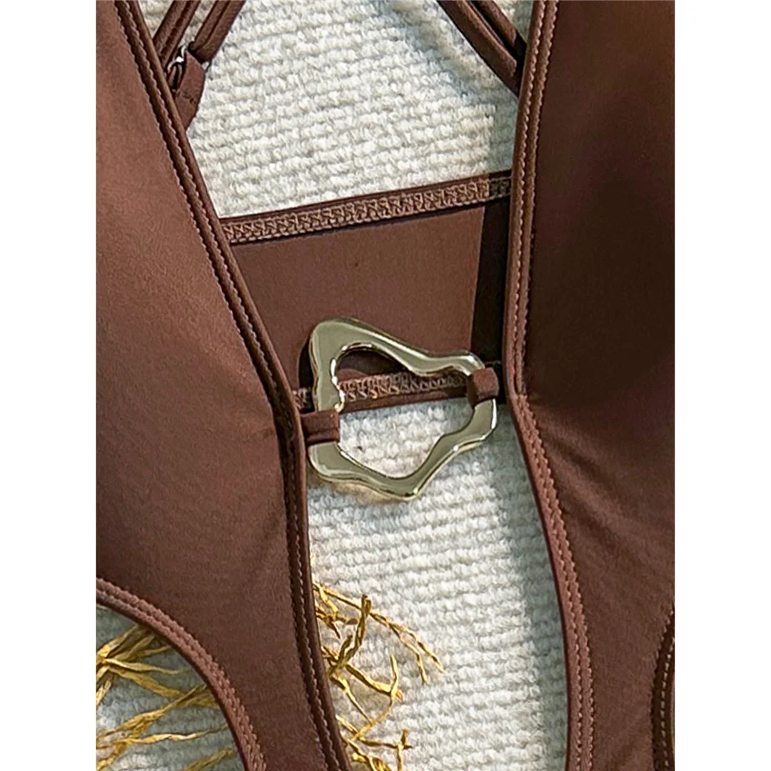 Sexy Badeanzug für Damen mit Metallring-Ausschnitt und Kreuzrücken, einteiliger Badeanzug, hoch geschnittene Beine, Monokini, Badebekleidung, Badeanzug V7566 – Detail 17