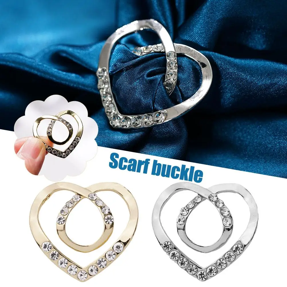 Heart Scarf Brooches Crystal Silk Scarf Buckle Brooch Fastener Knotted Scarves Clip Shawl Hem Button Women Accessories M9V0