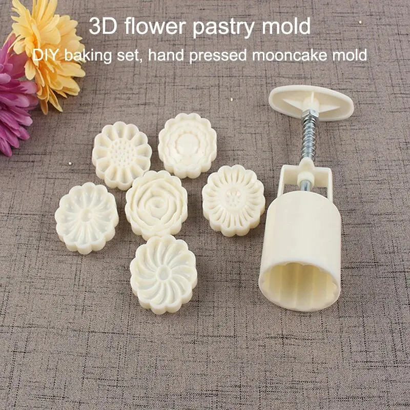 Mooncake Mold Mid-Autumn Festival Hand-Pressure Flower Moon Cake Mould DIY Hand Mooncake Pressure Fondant Decoration Tools