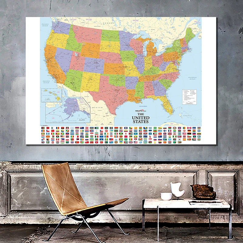 59*42cm Map of The United State Decorative Canvas Painting Wall Art Poster and Prints Living Room Home Decor Classroom Supplies