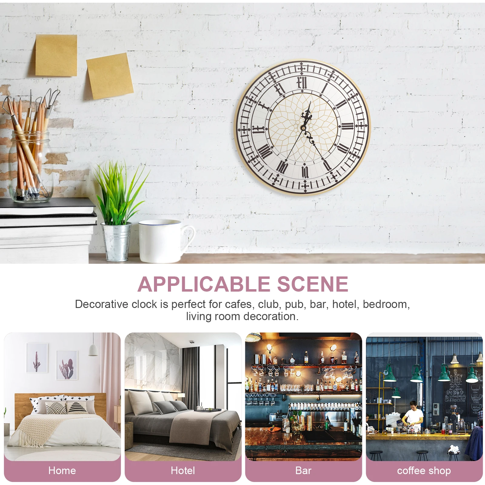 

Big Retro Decorative Home Plastic Round Silent PU Material Living Bedroom Wall Clock Room Office Hotel