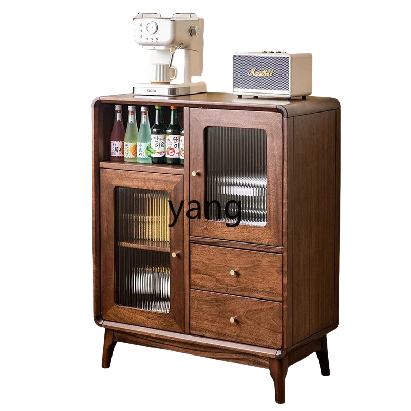 

Lh all solid wood black walnut dining side cabinet modern simple living room storage cabinet integrated