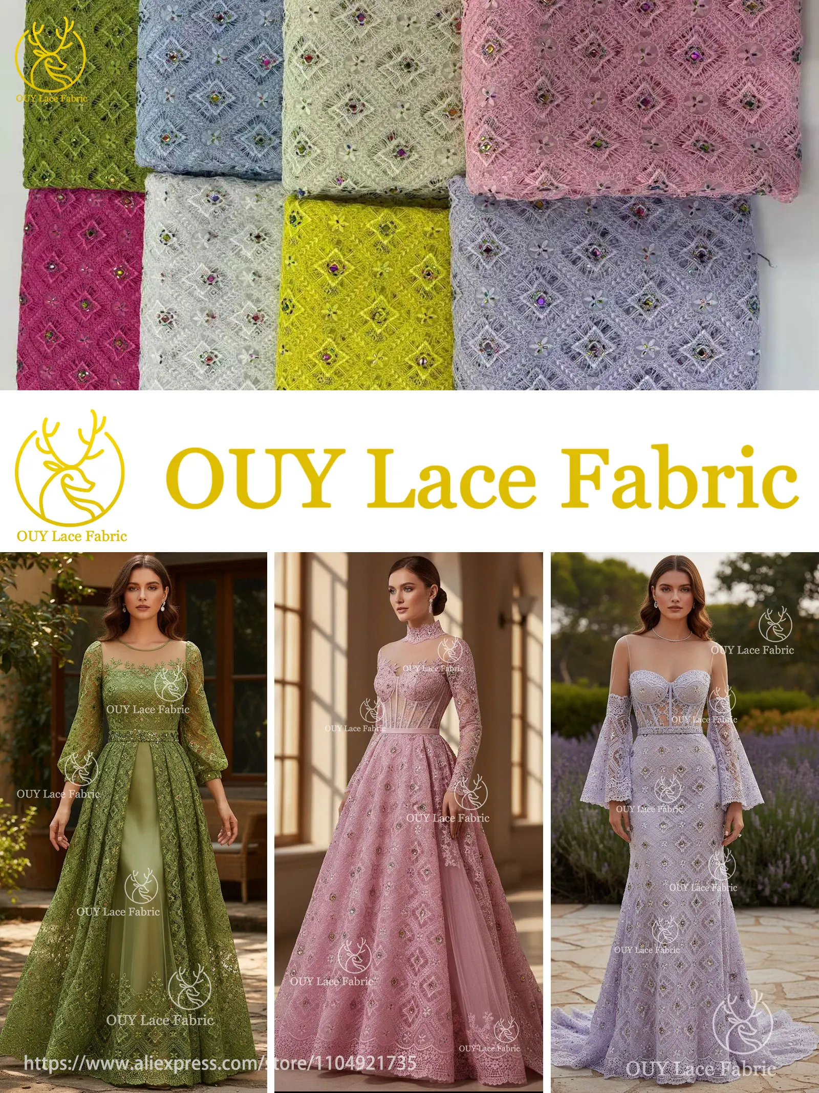 Neueste Elegante Afrikanische Guipure-Spitze mit Stickerei und Steinbesatz 2026 Hochwertige Nigerianische Abendkleider-Spitze für Partys – Detail 2