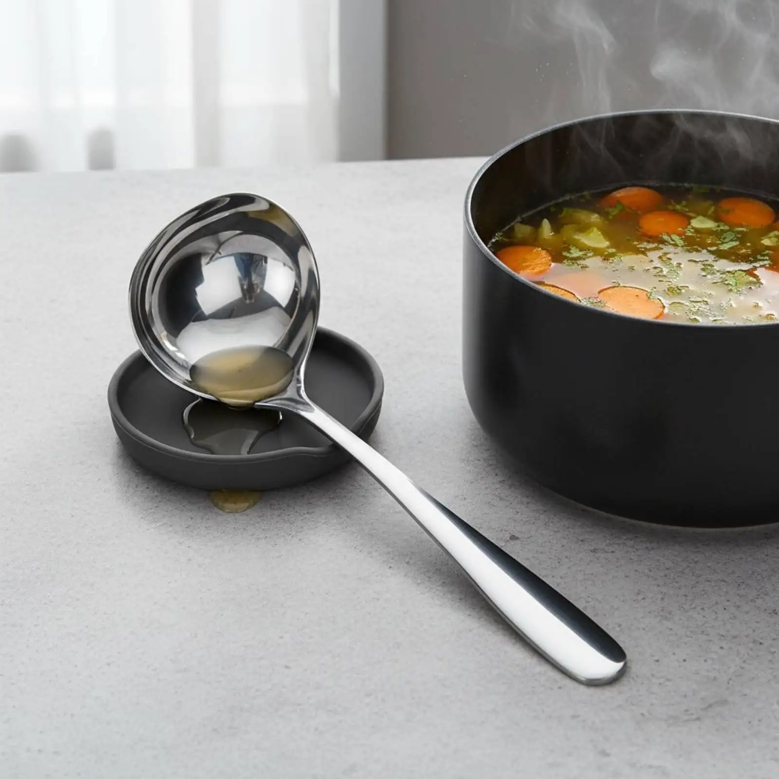 Stainless Steel Spoon Food Grade Metal Soup Ladle Ergonomic Handle Kitchen Tool for Professional Chef Use