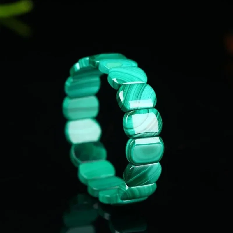 AAAAA Natural Green Malachite Chrysocolla Bracelet Stretch Rectangle Beads Healing Stone Crystal Genuine Women Men 12x9mm Gender