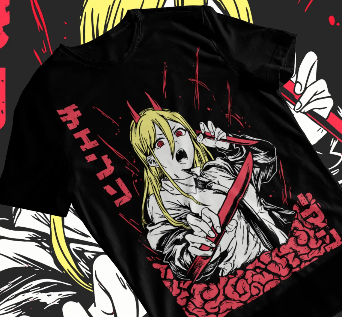 

Chainsaw Man Power T-Shirt Pochita,Anime Shirt Makima Denji Soft Tee