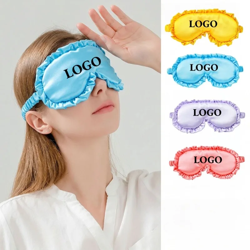 3PCS Custom Logo Silk Ruffle Sleep Eye Mask Eye Protection Travel Soft Sleeping Shading Eyes Covers Multicolor Eye Patches Woman