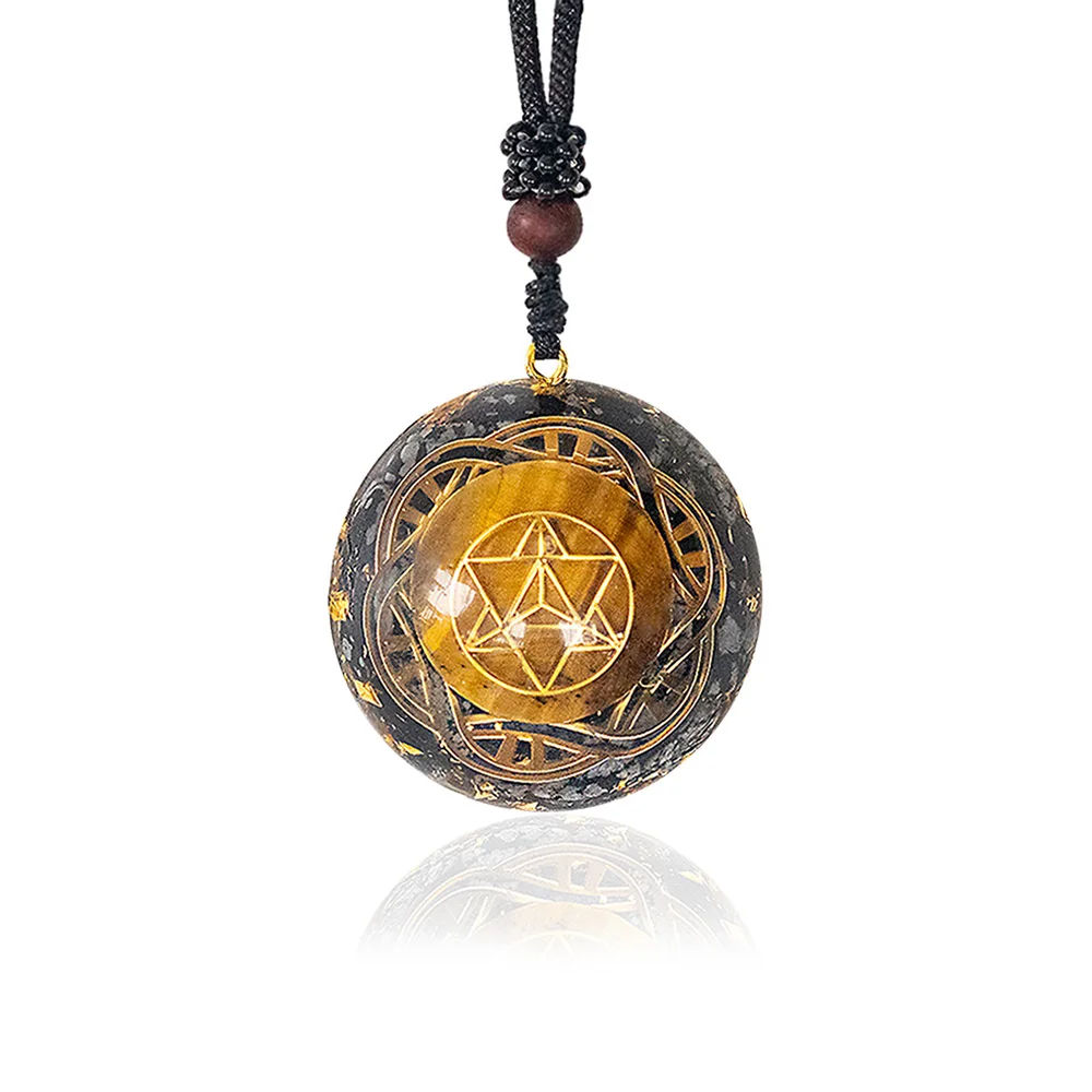 Tiger Eye Pendant Merkaba Crystal Necklace For Men Sacred Geometry Jewelry Energy Healing Gemstone Pendant