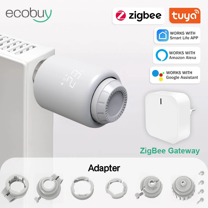 Tuya-Zigbeeインテリジェント熱電ラジエーターアクチュエーター,タイマー付き,温度コントローラー,Alexa,Google Home