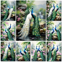 5D Diamond Painting Fantasy Green White Peacock Picture Rhinestones Mosaic Aesthetic Bird DIY Diamond Embroidery Home Decorative
