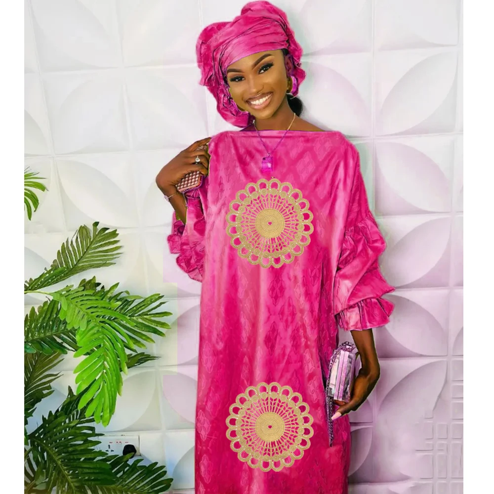 Matrimonio tradizionale africano Bazin Riche Boubou e sciarpa ricamo bacino Dashiki abiti nigeriani abbigliamento per abito da sposa