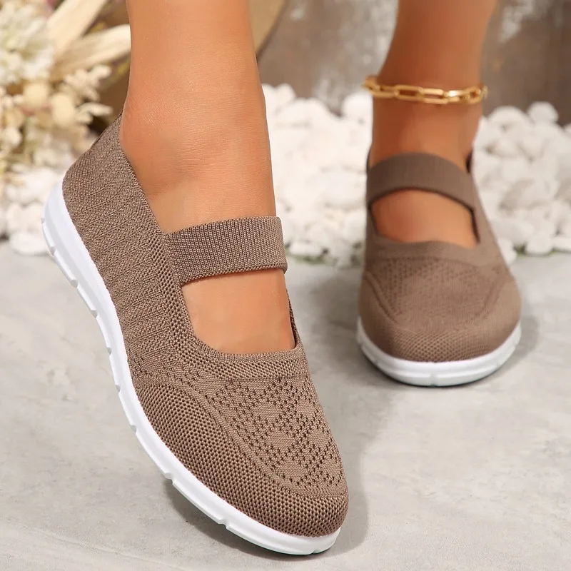 

Women's Ballet Flats Spring and Summer New Knitting Breathable Lightweight Sneakers Fashion Solid Color Round Toe Casual Shoes