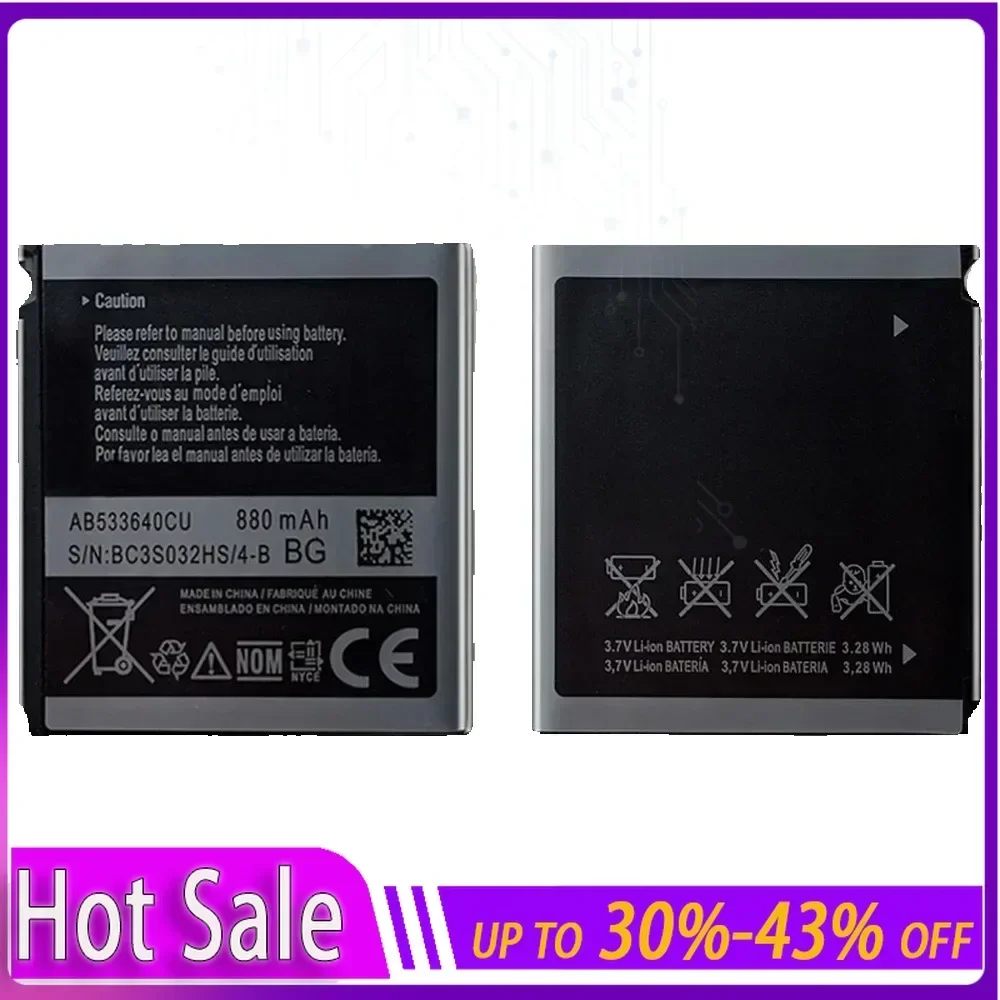 Replacement Battery AB533640CC AB533640CU for Samsung S6888 S3710 S3600 GT-S3600i S3930C S3601 S5520 S569 F338 880mAh Batteries