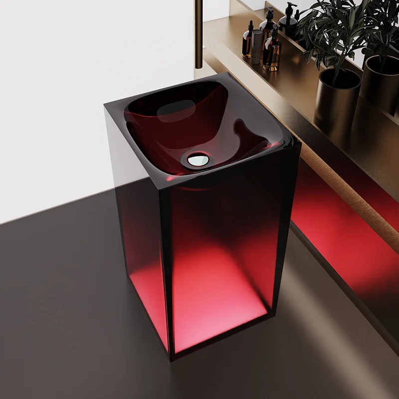 

Floor-to-ceiling crystal transparent color wash basin, minimalist light luxury square pure resin vertical column basin