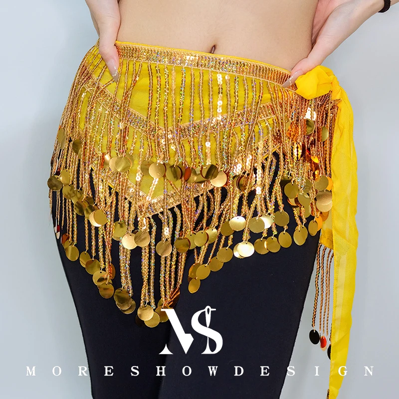 Bufanda de cadera para danza del vientre, cinturón de cintura para mujer, cinturón de cadera con borlas y lentejuelas, trajes para el escenario, accesorios de baile