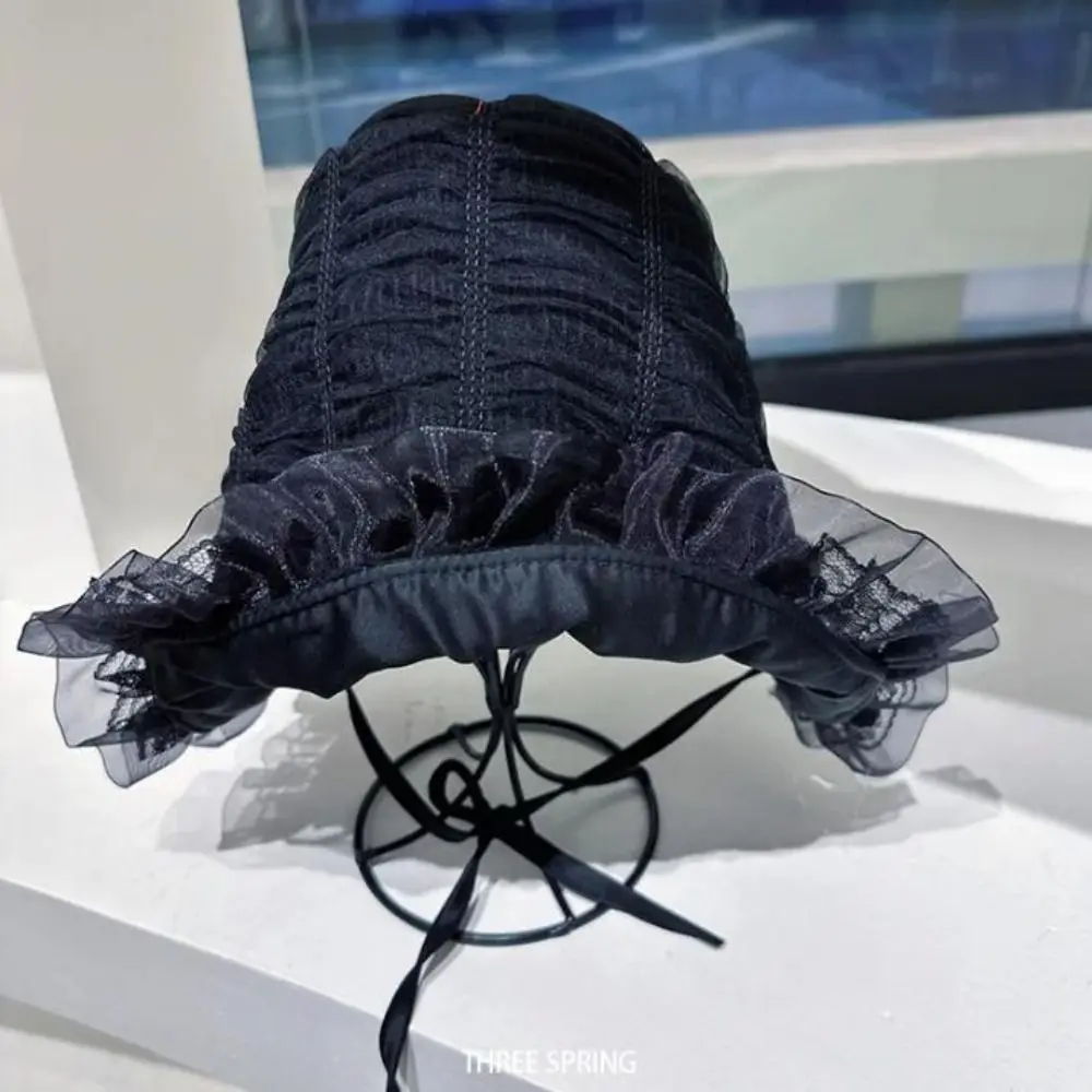 

Breathable Summer Lace Bucket Hat Lolita Thin Fisherman Hat White Wide Brim Visor Basin Cap Travel
