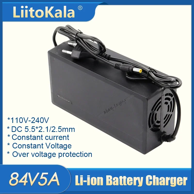 

LiitoKala 84V 5A Lithium Battery Charger DC 5.5*2.1MM/P plug for 20S 72V Li-ion battery AC 110-220V ebike Motorcycle Charger