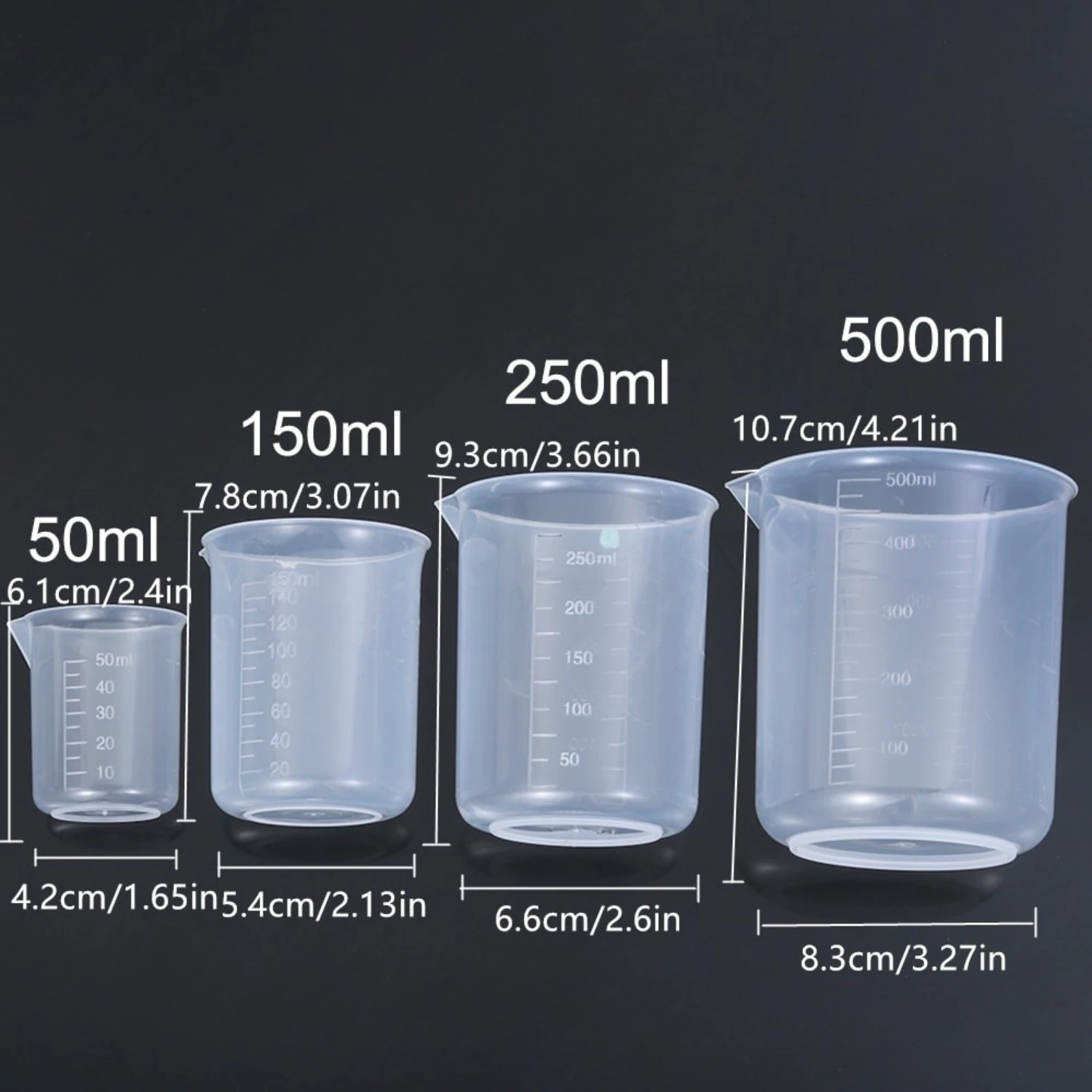 4PCS Plastic Measuring Cups Set - Transparent Graduated Beakers for Laboratory, Kitchen, Water, Baking & Liquid Measurement Tool