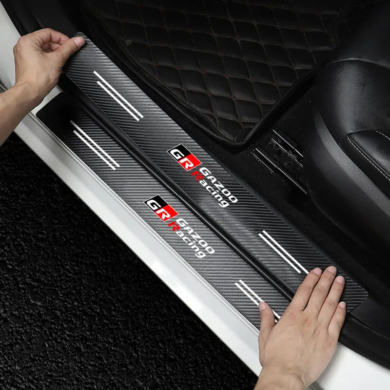

4Pcs Car Door Plate Carbon Fiber Threshold Protector Sticker for Toyota GR GAZOO RACING RAV4 Mirai Camry Corolla Crown Levin