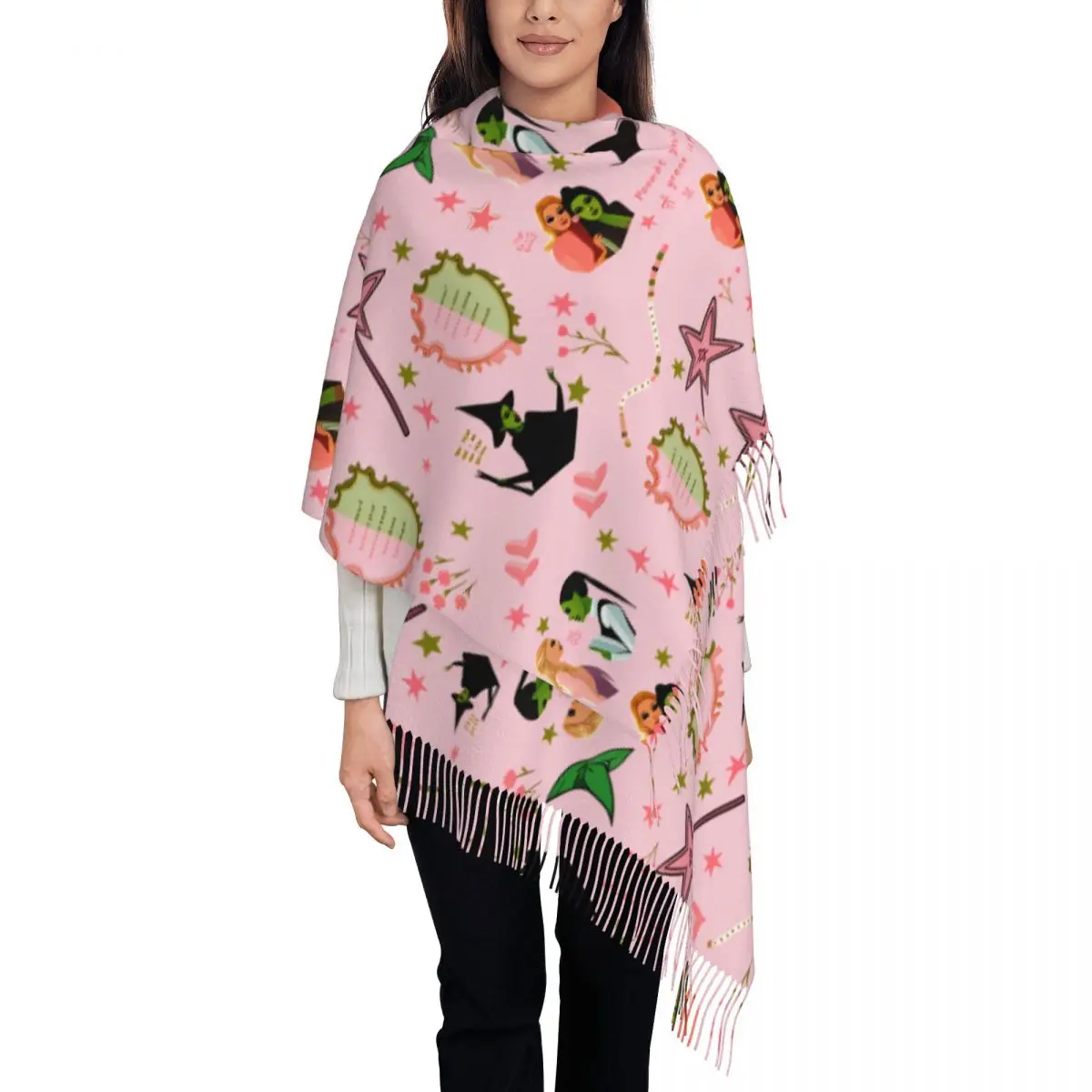 Women's Tassel Scarf Wicked For Good Long Winter Fall Shawl and Wrap Witch Wizard Fantasy Daily Wear Cashmere Scarf
