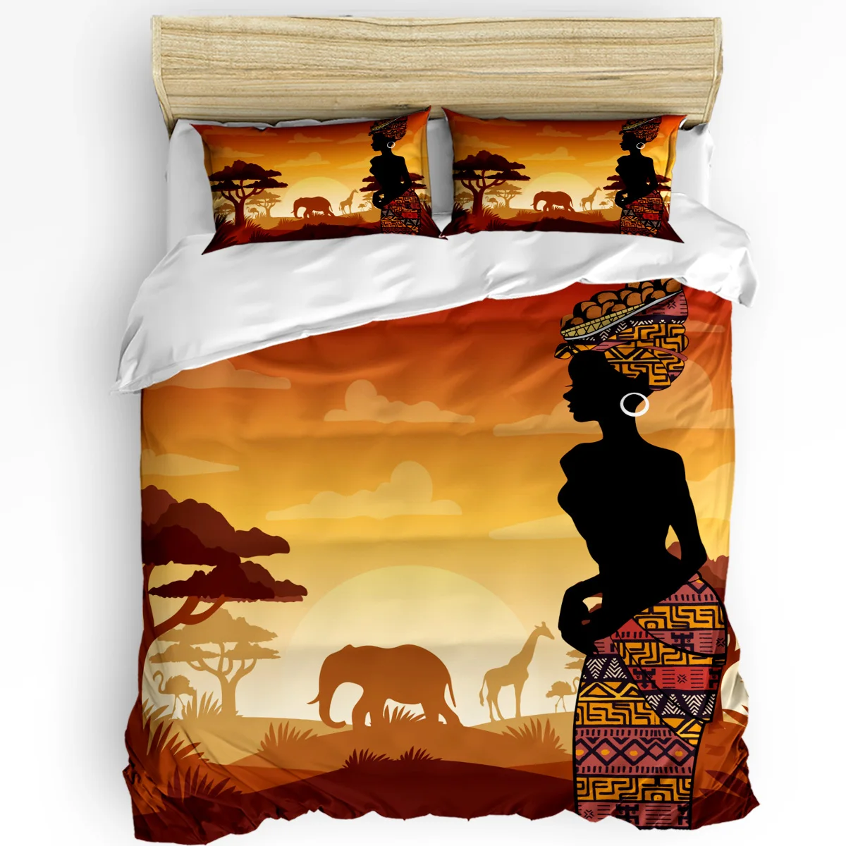 Africa Woman Giraffe Elephant Silhouettes Duvet Cover With Pillow Case 3pcs Bedding Set Quilt Cover Double Bed Home Textile