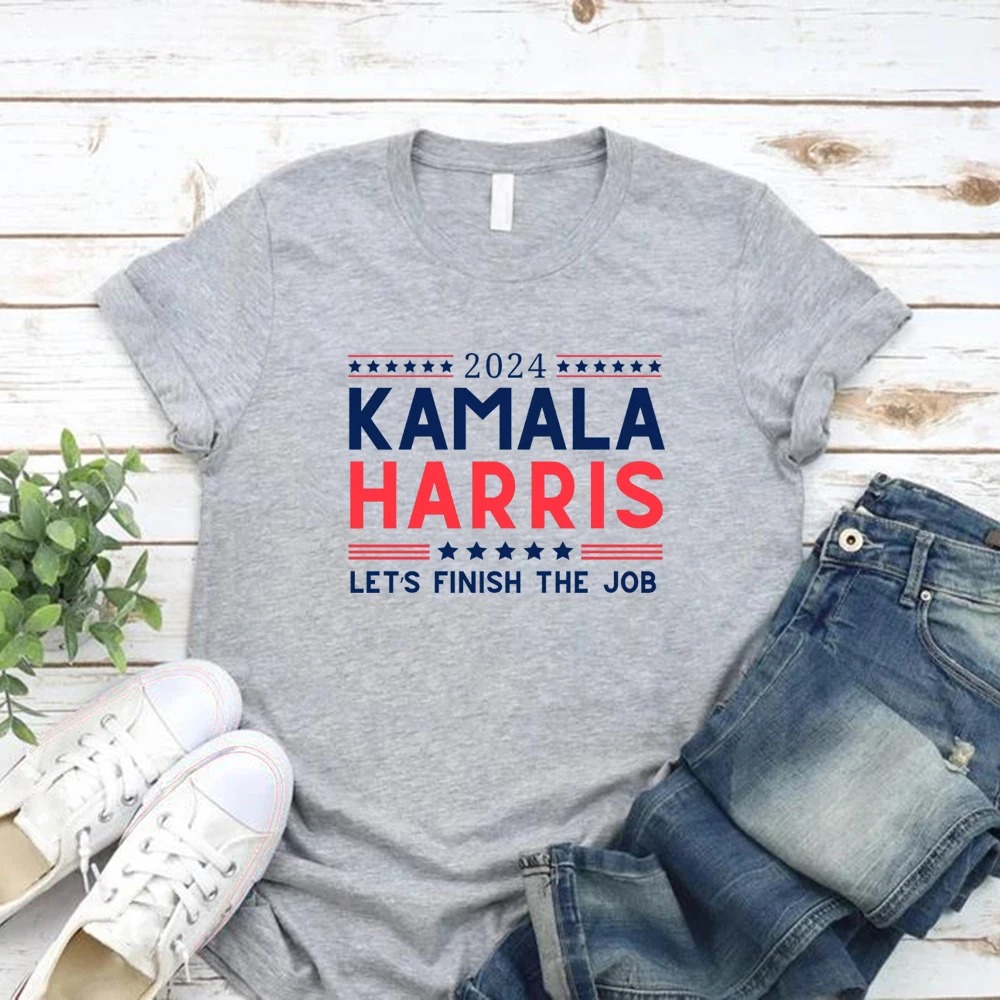 2024 Kamala Harris Let's Finish The Job T Shirt Madam President Kamala Harris T-shirts Tee Women Short Sleeve Graphic T Shirts