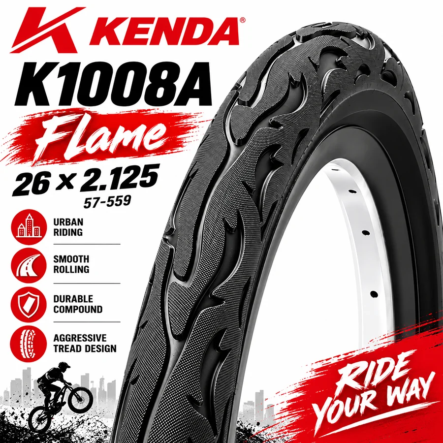 KENDA K1008A Flame 26x2.125 Fahrradreifen 57-559 Urban Street MTB Fahrradreifen Glatt Rollender Langlebiger Fahrradreifen – Detail 1