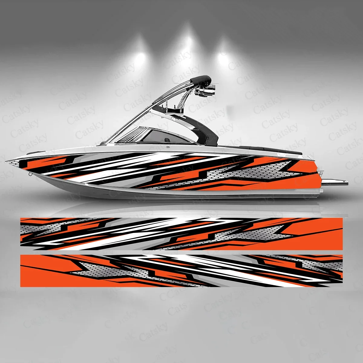 3D Abstract Stripes Colorful Boat Sticker Fashion Custom Fish Boat-Sticker Vinyl Waterproof Boat Wrap Graphic Boat Wrap Decal