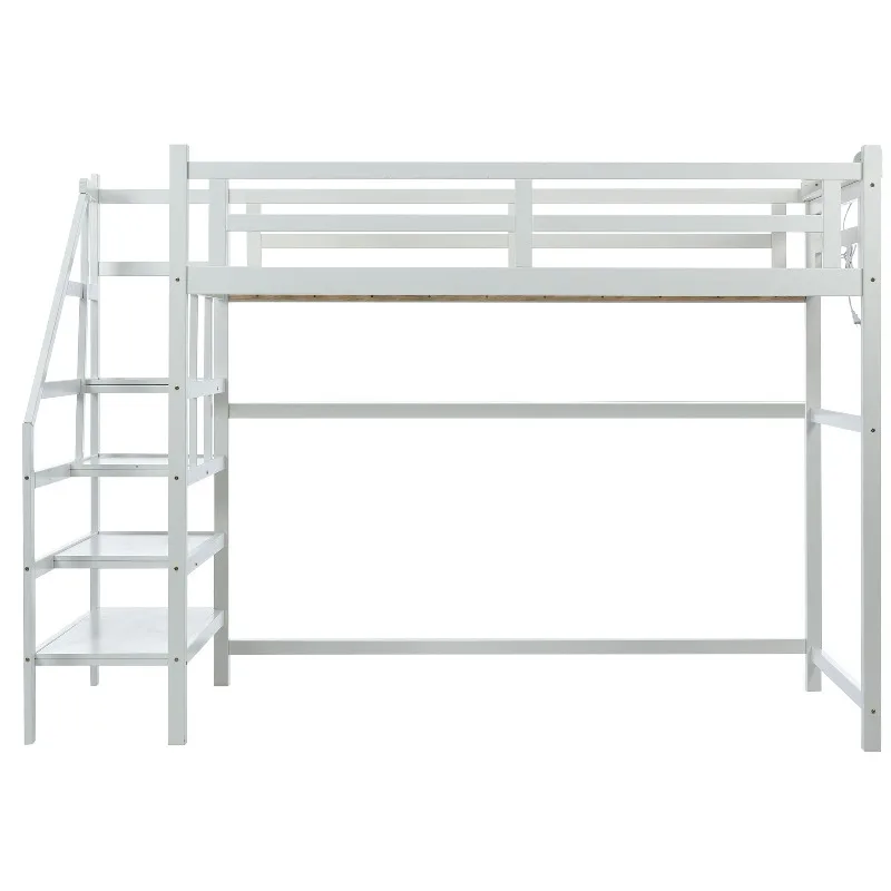 Attic bed frame, sturdy with guardrail for storage, room steel seismic
