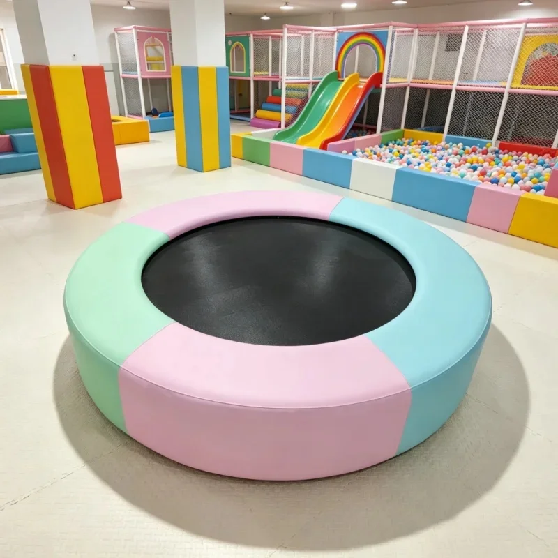 Soft Play Round Trampoline  Macaroon Color Foam Padded Safety Trampoline for Kids Indoor Playground Sensory Training