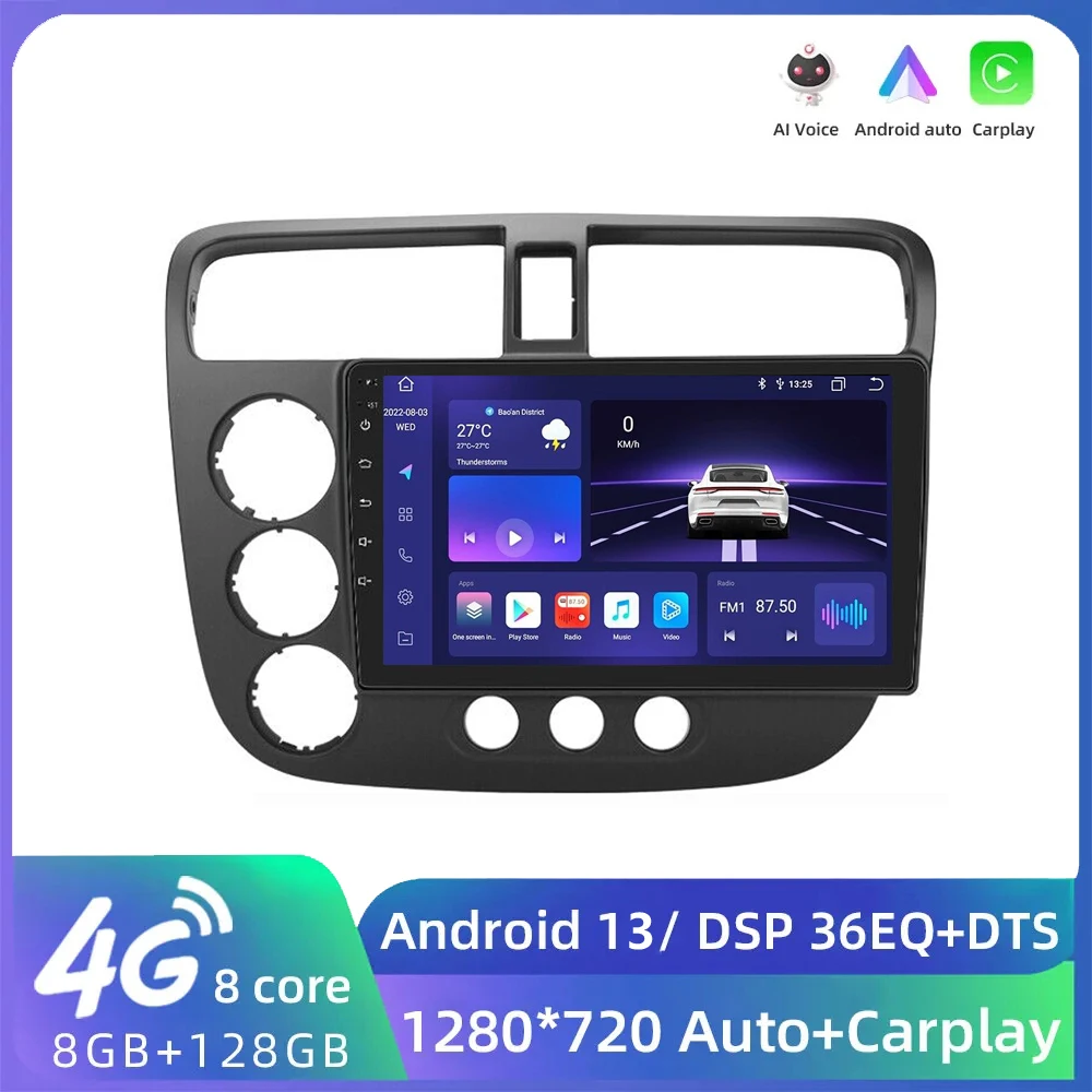 2Din 4G+64GB car radio multimedia android player carplay Auto BT GPS bluetooth radio For Honda CIVIC 2000 2001 2002 - 2006