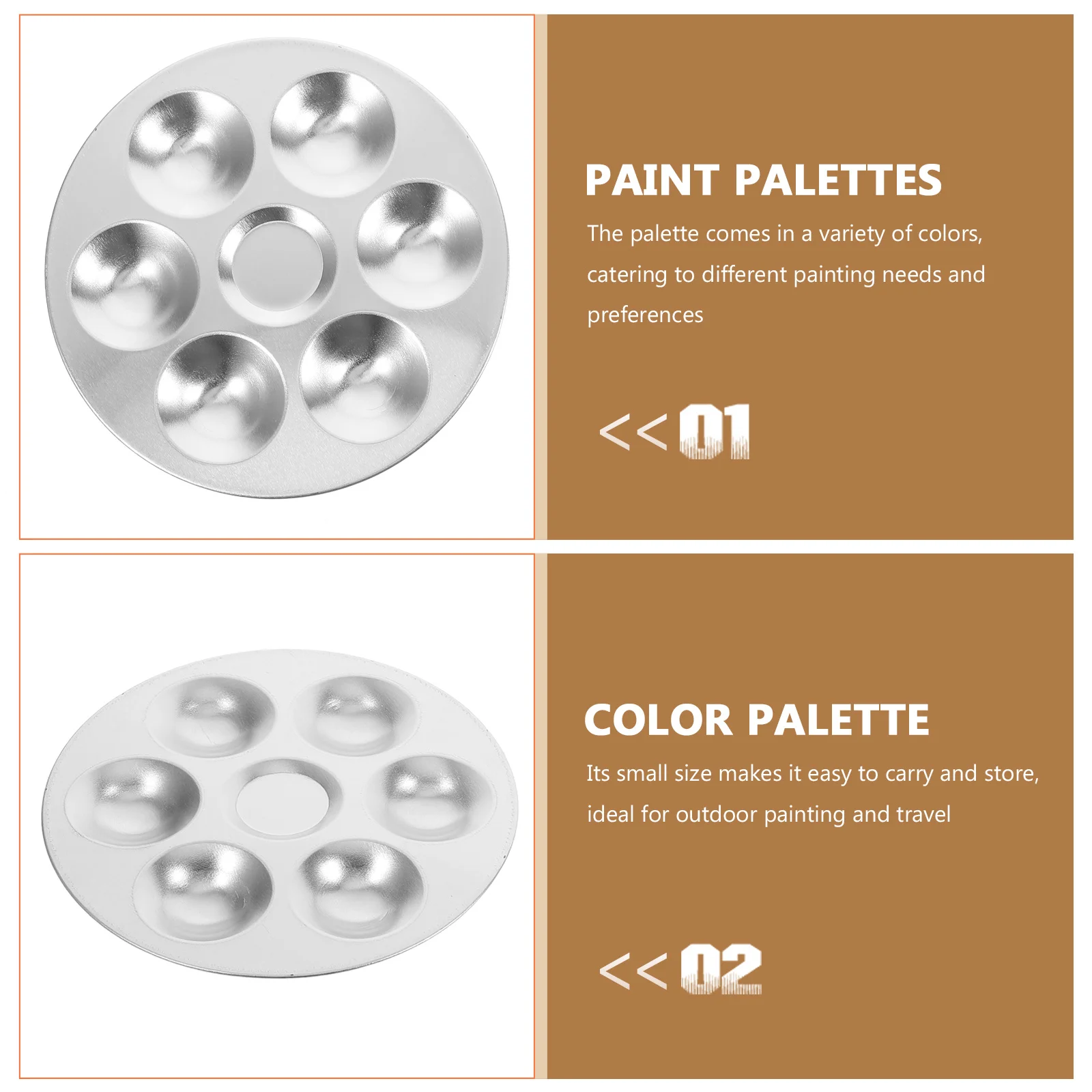 Paleta malarska aluminiowa 2 szt. z 10 otworami do farb gwaszowych i akwareli, wielokrotnego użytku, metalowa paleta, artykuły dla artystów