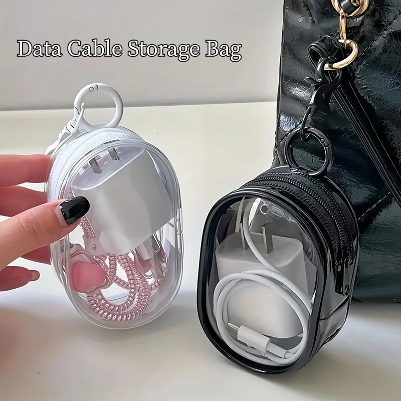 Transparent Mini Storage Pouch Portable Dustproof Bag for Doll Figures Display Earphone Charger Cable Organizer with Keychain