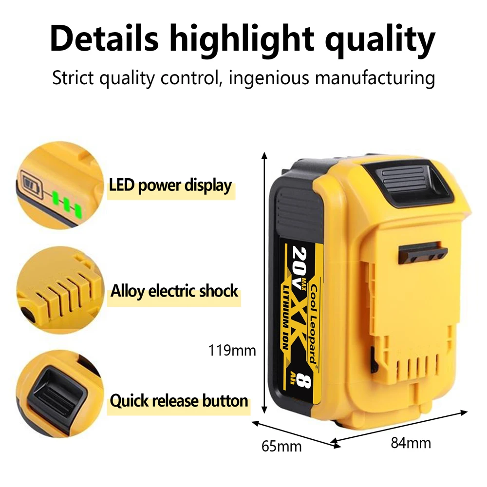 Genuine 18/20V MAX 5.0Ah 6.0Ah 8.0Ah Replacement Li-ion Battery for DeWalt DCB205 DCB201 DCB203 Electric Power Tool Batteries