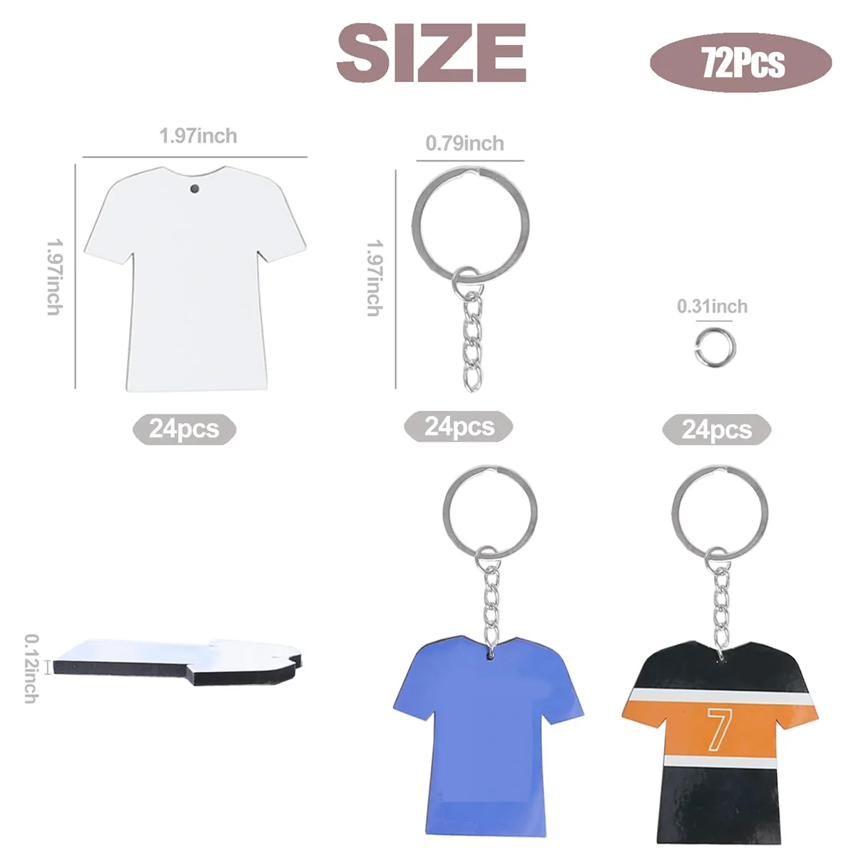 72Pcs Sublimation Keychain Blanks Bulk - Sublimation Blanks Keychain with White Protective Film - MDF Sports Keychain