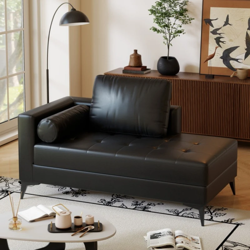 

black leather chaise lounge Italian minimalist comfortable reclining chair leisure room sillon reclinable living room furniture