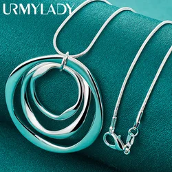 URMYLADY 925 Sterling Silver Three Ring 16/18/20/22/24/26/28/30 Inch Pendant Necklace For Women Wedding Fashion Jewelry