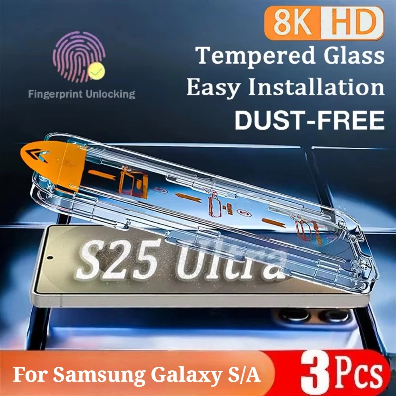 

3 шт. HD закаленное стекло для Samsung Galaxy A56 5G A16 A36 A55 A53 A54 A26 S24 S25 Ultra S23 S25 Edge Легкая установка автоматического пылесборника