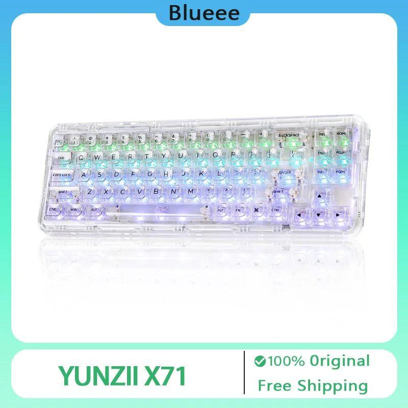 YUNZII X71 Transparent Mechanical Keyboard 3Mode 68% Layout Wireless BT/2.4G/USB-C RGB Hot-Swap Gasket Pc Gamer Accessories