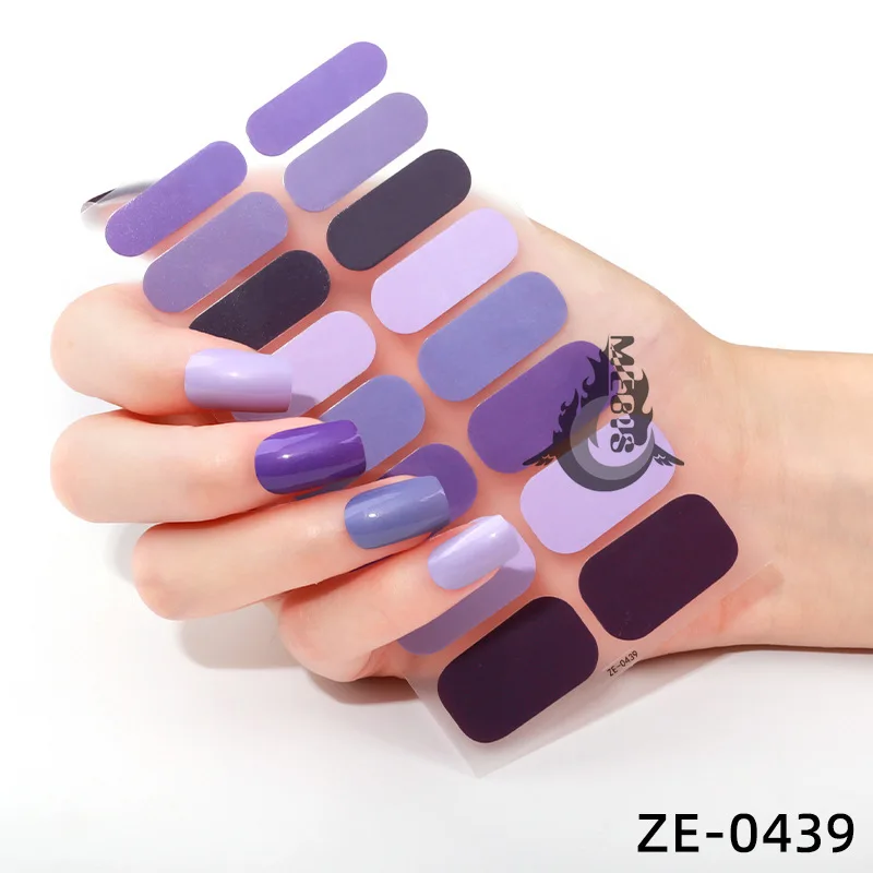 MEBIS 16 Tips Stickers Red Nails Glitter Flowers Spring Design Nail Sticker Full Cover Nail Strips Press on Nail Decal Art