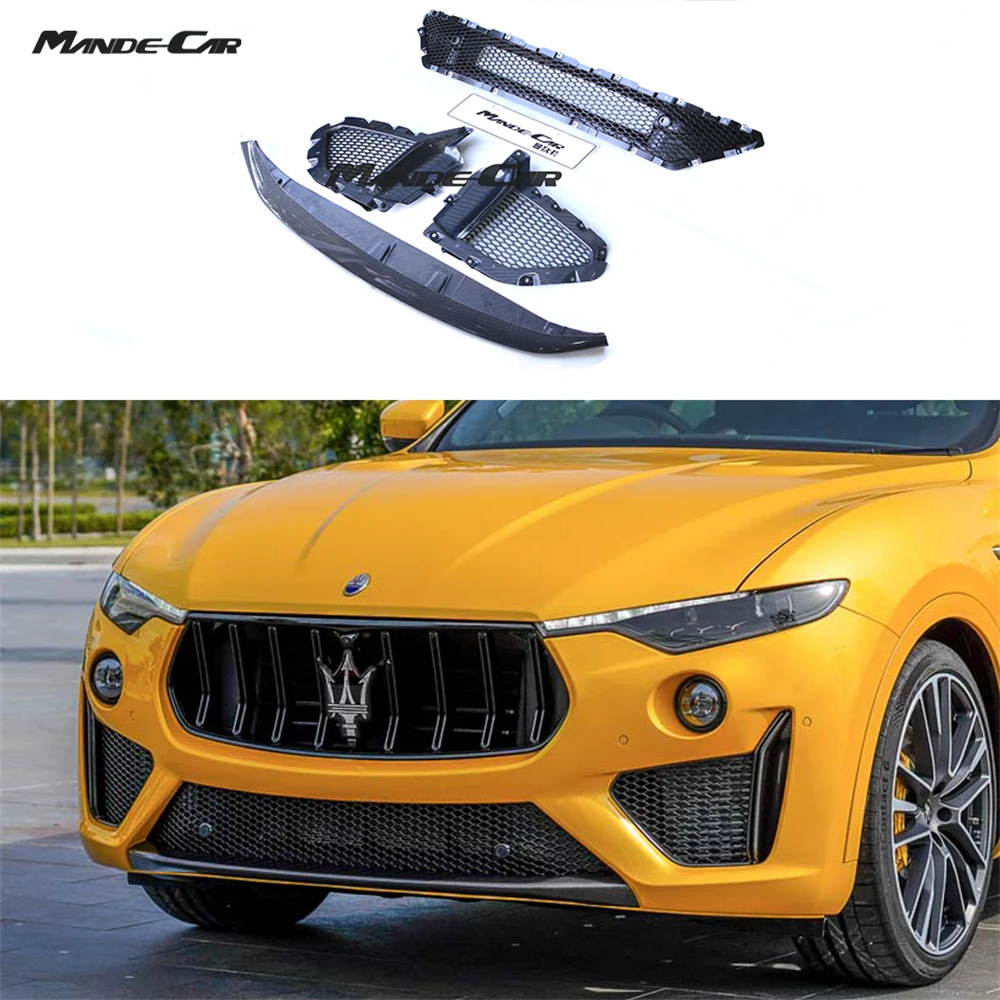 MDK Car Front Bumper Lip Spoiler for Maserati Levante Modena Trofeo Carbon Fiber Bumper Canards Lip Air Vent Mesh Frame Cover