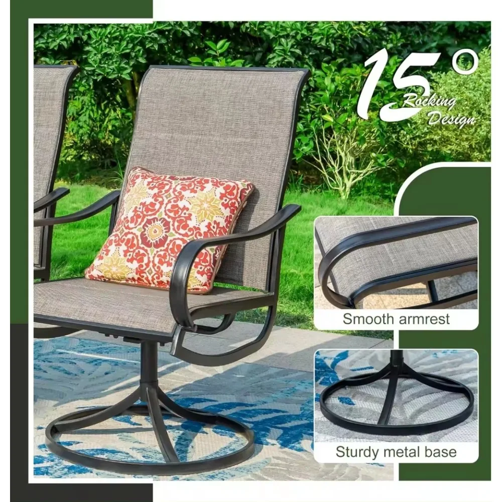 5 Pieces, 4 x Textilene Swivel Patio Chairs with Padded and 42