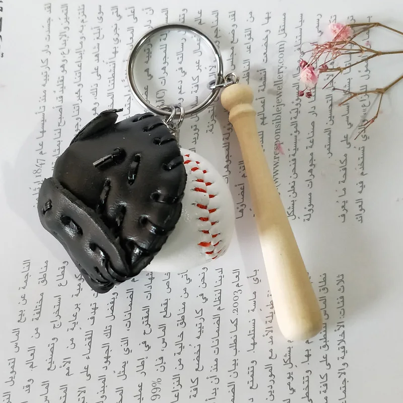 Mini Three-piece Baseball glove wooden bat keychain sports Car Key Chain Key Ring Gift For Man Women wholesale 1-17168 view 6